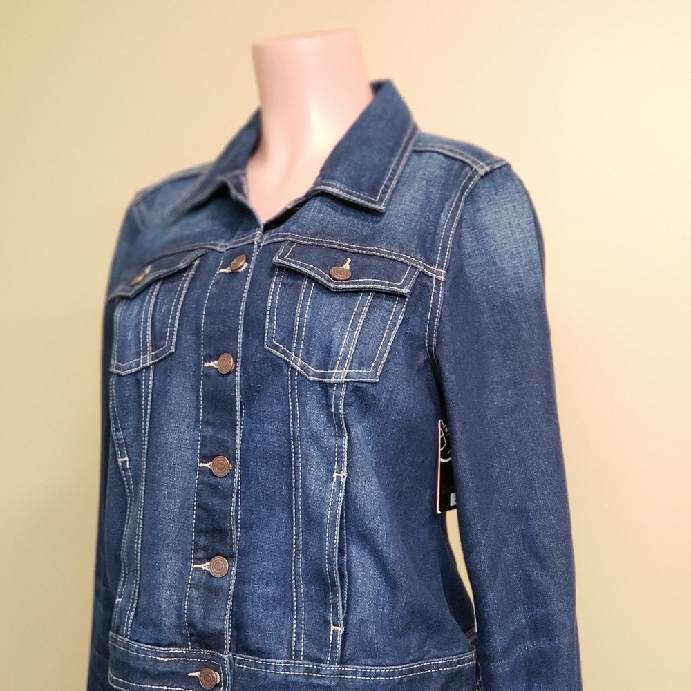 Boom Boom Womens Jean Jacket Blue Buttons Flap Poc